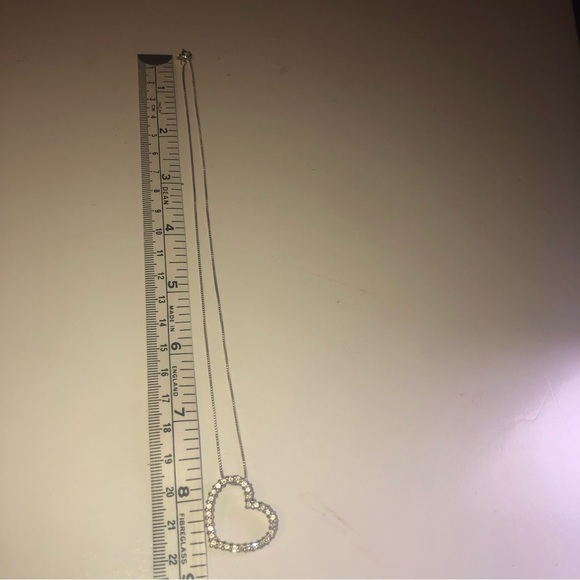 𝅺vtg Sterling Silver & Cz Stone Tilted Slanted Heart Pendant w Chain 16” & 1” - Picture 8 of 9